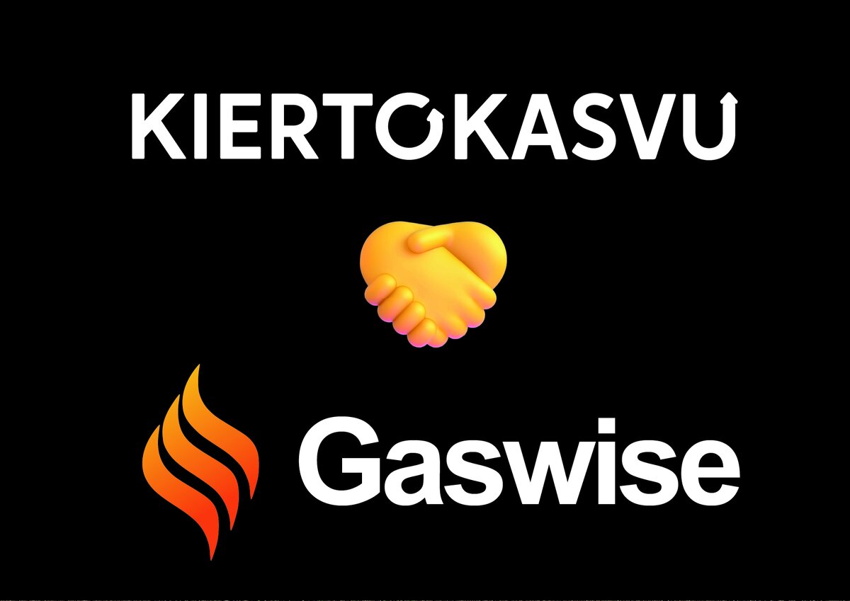 Kiertokasvun ja Gaswisen logot yhteistyötä kuvaavan kädenpuristuksen yhteydessä.